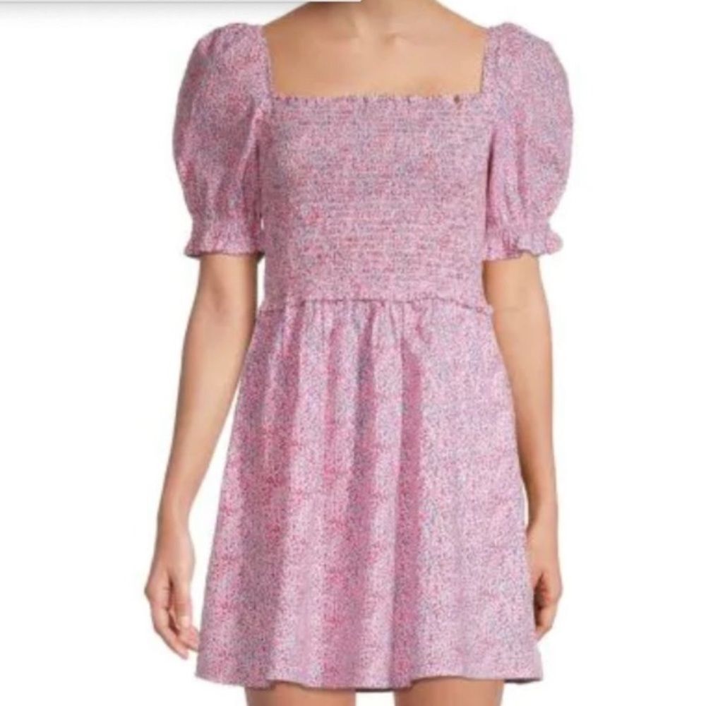 French Connection Puff Sleeve Smock Mini Floral Cotton Babydoll Dress Sz 6